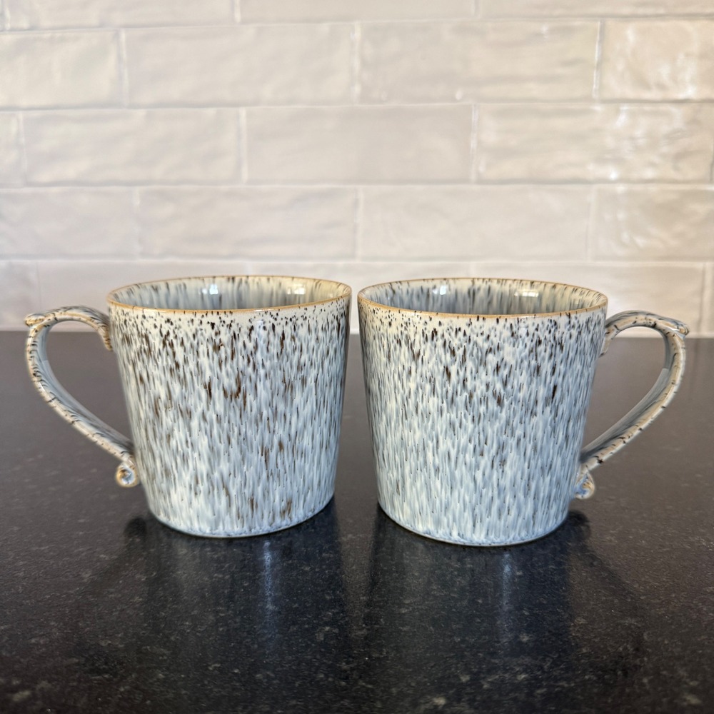 Denby Mugs Blue Halo Speckle Stoneware Coffee Cups Set of 2 Made in England